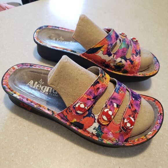 ALEGRIA Fiona IRIS Multicolor Floral Slide Sandals Women's EUR 37 US 6/7 - Picture 1 of 8